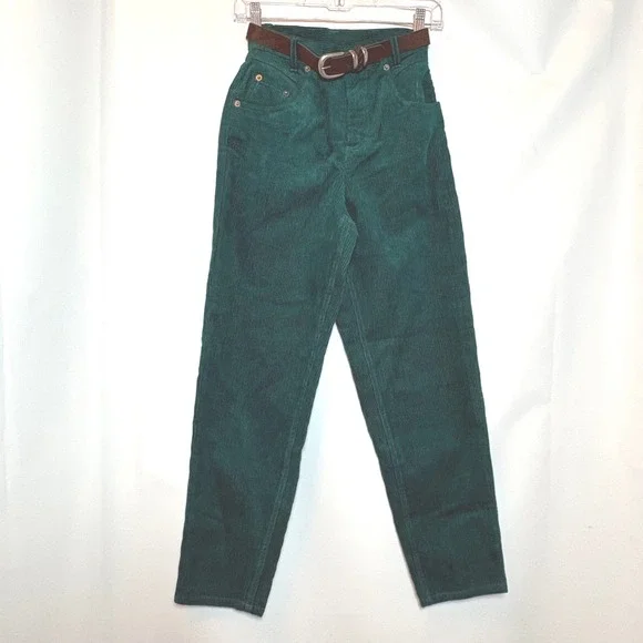 Vintage 80s 90s Stefano Basics Women's Teal Corduroy High Waisted Pants Size 12 - Picture 1 of 7